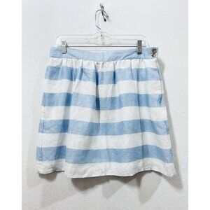 Kenar Womens 12 Striped A Line Skirt Blue Linen Pockets Lined Boho